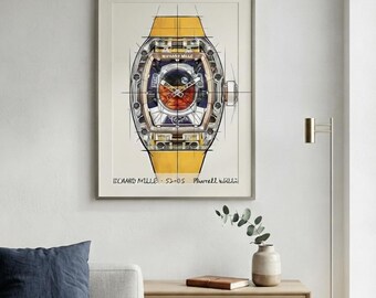 Cuadro abstracto con forma de reloj, pintura minimalista de líneas, decoración moderna para sala de estar.