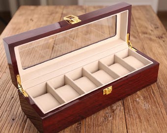 Caja organizadora de madera para relojes, estuche ecológico para hombre, 2, 5 o 6 compartimentos (para viajes).
