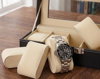Caja de madera negra para relojes – Vitrina individual, organizador para hombres