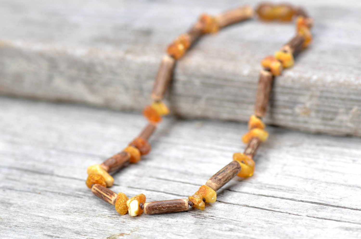 hazelwood and amber necklace
