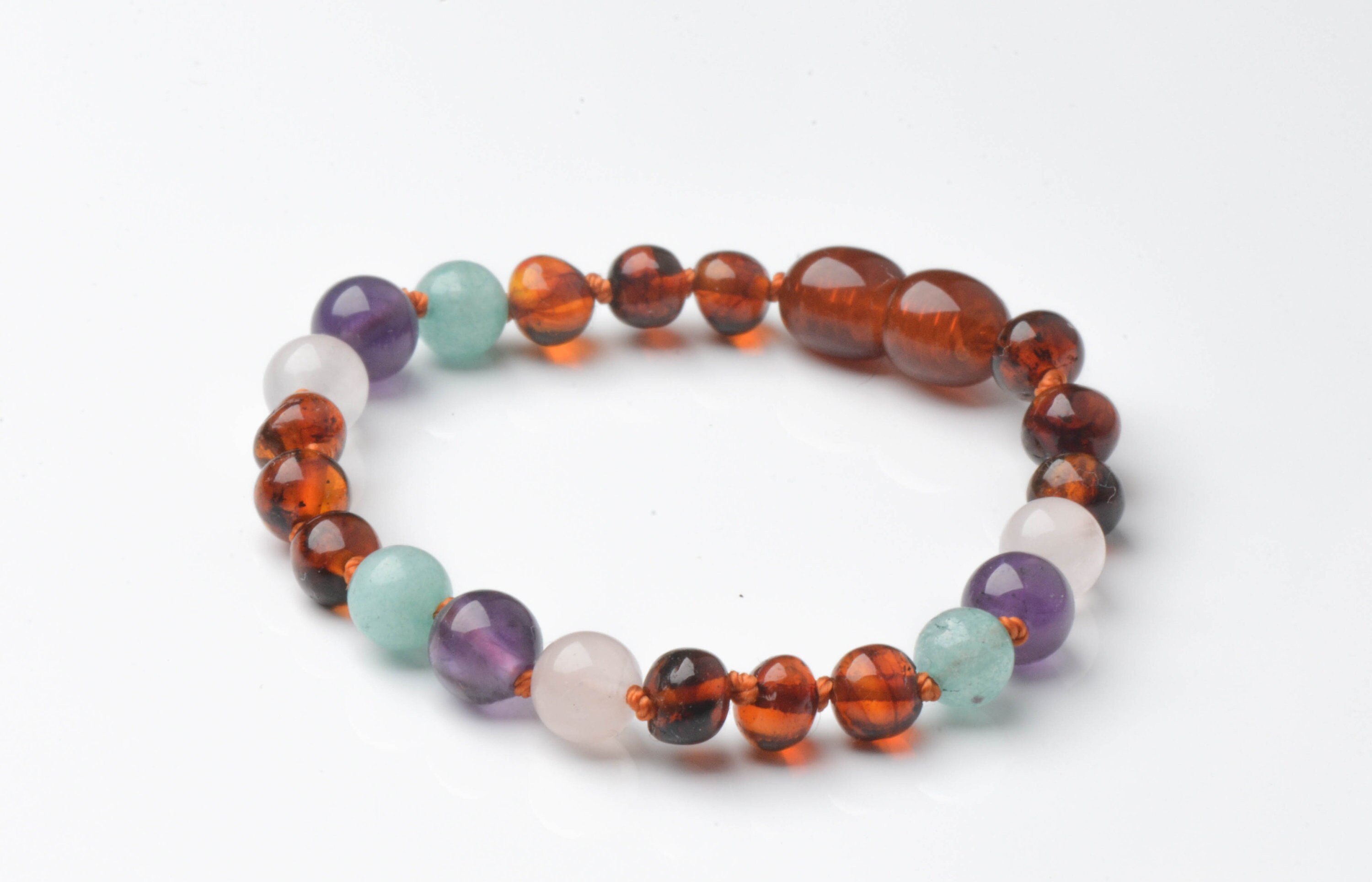 amber and amethyst teething necklace