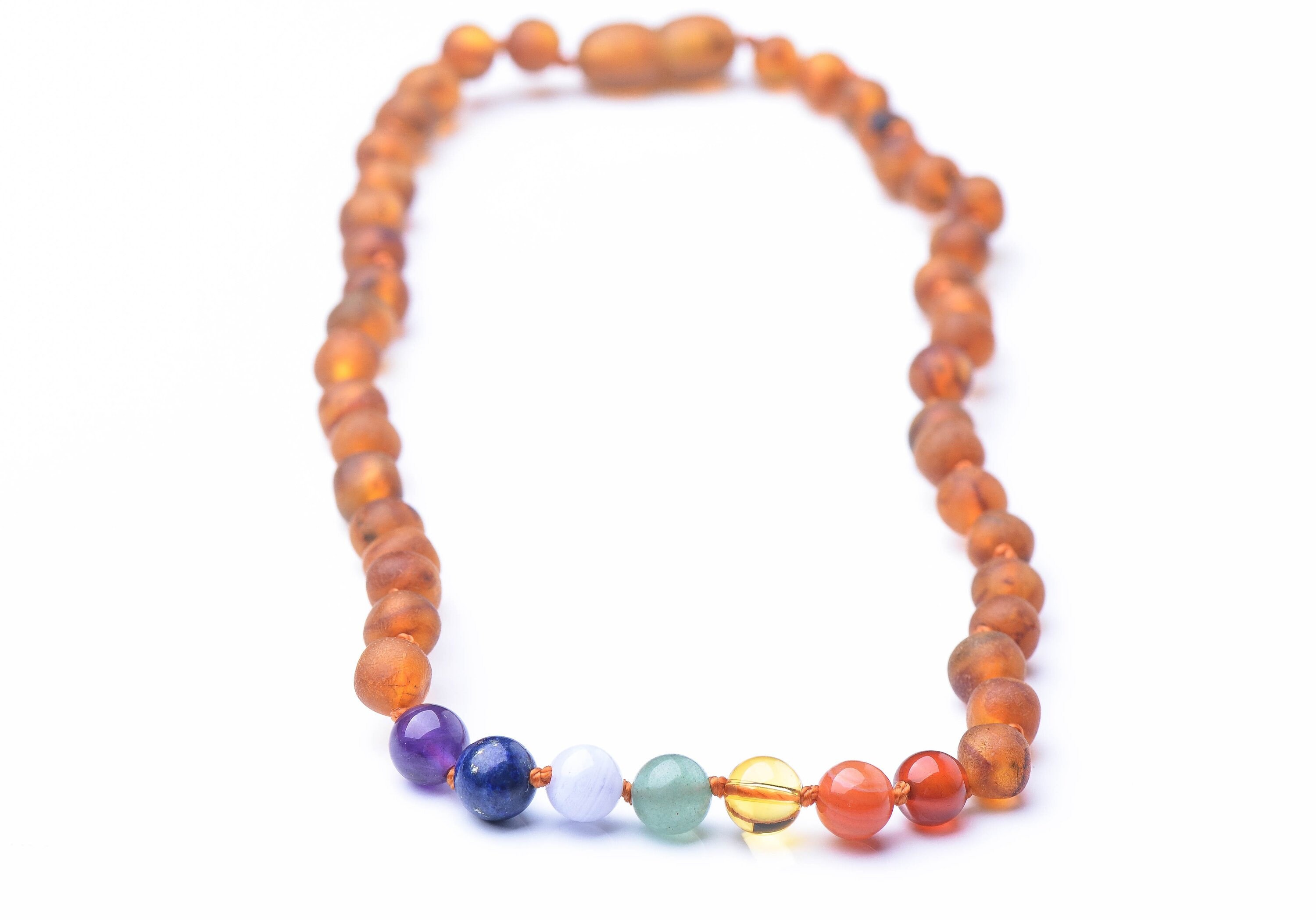 amber and amethyst teething necklace