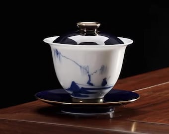 Blue Ceramic Hand-Painted Gong Fu Gaiwan