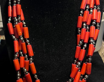 vintage Faux Red Coral beaded necklace