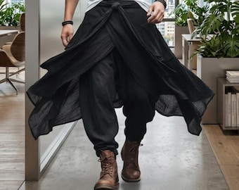 Herren Lagen Haremshose | Boho Wickel Jogger Hose im Samurai Stil
