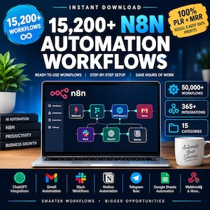 15,200+ n8n Automation Workflows Bundle | AI Templates (PLR + MRR)
