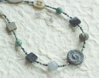 Czech bead necklace in grays and blues