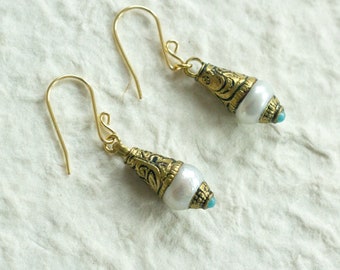 Tibetan pearl and gold earrings