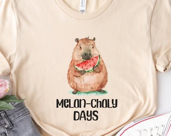 Capybara Watermelon T-Shirt Cute Vegan Shirt Trendy Capybara Funny Shirt Summer Fashion Tee Nature Lover Top Animal Illustration Shirt