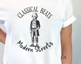 Classical Beats T-Shirt Modern Streets Shirt Symphonies Meet Sneakers Mozart Reimagined Urban Style Tee Musician Gift