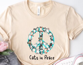 Cats in Peace T-Shirt, Cat Peace Sign T-Shirt, Cat Lover Gift, Cat Graphic Tee, Peace Sign Tshirt, Pet Silhouette Shirt