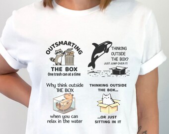 Thinking Outside the Box Shirt | Creative Animal T-Shirt | Perfect for Innovators, Students and Pet Lovers | Racoon Orca Capybara Cat Tshirt