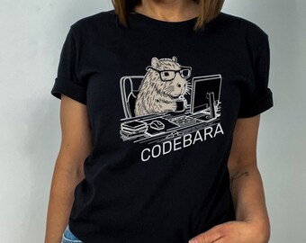 Programmer Capybara T-SDirt  Coder Line Art Tee Capybara T-Shirt Funny Animal Shirt Computer Geek Gift Birthday Present Graphic Shirt