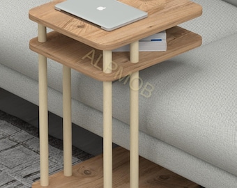 ソファ用ラップトップテーブル｜C字型サイドテーブル｜コーヒーテーブル｜ソファエンドテーブル｜省スペース家具｜モダンなリビングルーム用アクセントテーブル
