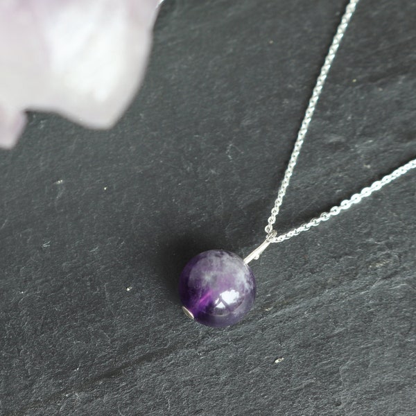 Amethyst Crystal Necklace, Delicate Silver Crystal Necklace, Genuine Crystal Jewellery, Minimal Jewellery, February Birthstone, Crystal Gift