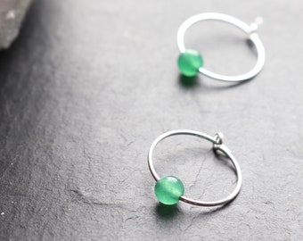 Green Aventurine Crystal Earrings, Sterling Silver Crystal Hoop Earrings, Minimal Jewellery, Stacking Earrings