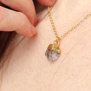 Herkimer Diamond Crystal Necklace, Crystal Point Gold Pendant, Dainty Crystal Necklace, Natural Crystal Jewellery, Gold Crystal Necklace UK image 1