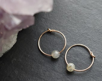 Labradorite Crystal Earrings, Gold Filled Crystal Hoop Earrings, Delicate Crystal Earrings, Stacking Earrings, Minimal Jewellery