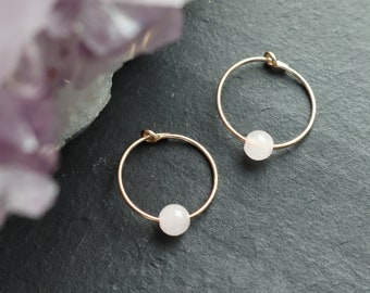 Rose Quartz Crystal Earrings, Gold Filled Crystal Hoop Earrings, Bridesmaid Gift, Bridal Jewellery, Minimal Jewellery, Boho Earrings