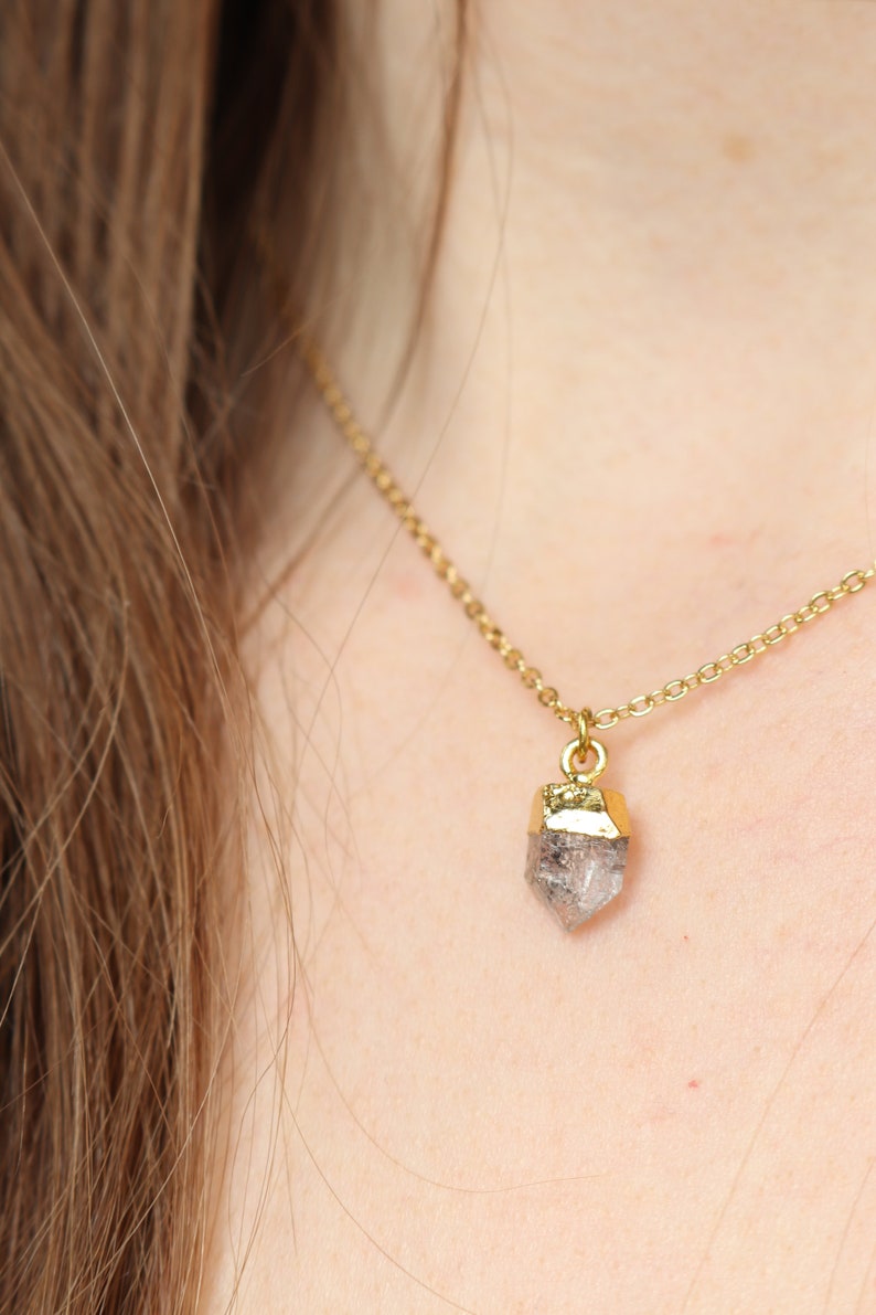 Herkimer Diamond Crystal Necklace, Crystal Point Gold Pendant, Dainty Crystal Necklace, Natural Crystal Jewellery, Gold Crystal Necklace UK image 7