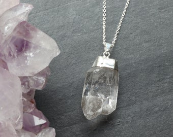 Large Clear Quartz Point Crystal Necklace, Silver Plated Jewellery, Statement Crystal Jewellery, Layering Necklace, Rock Crystal Pendant