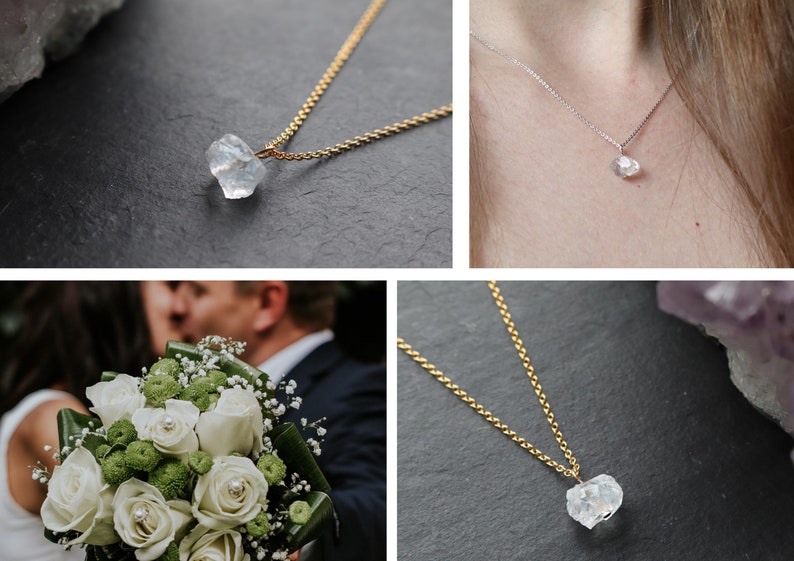 Bridal Necklace, Clear Quartz Crystal Gold Necklace for Bride, Wedding Jewellery, Delicate Bridal Jewellery, Delicate Gold-filled Necklace image 1