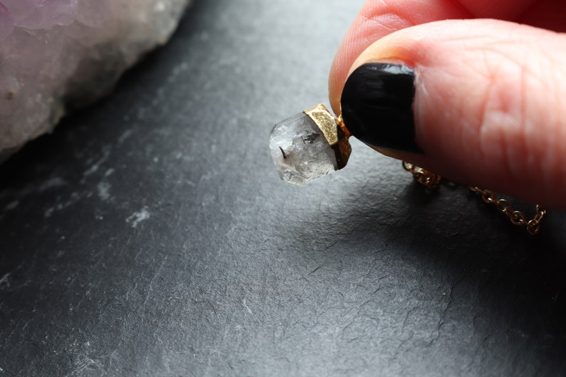 Herkimer Diamond Crystal Necklace, Crystal Point Gold Pendant, Dainty Crystal Necklace, Natural Crystal Jewellery, Gold Crystal Necklace UK image 5