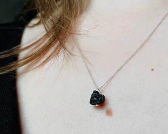 Raw Black Tourmaline Gemstone Necklace on Delicate Sterling Silver Chain, Handcrafted Natural Stone Jewellery, Ethical Crystal Necklace