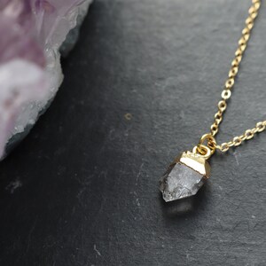 Herkimer Diamond Crystal Necklace, Crystal Point Gold Pendant, Dainty Crystal Necklace, Natural Crystal Jewellery, Gold Crystal Necklace UK image 6