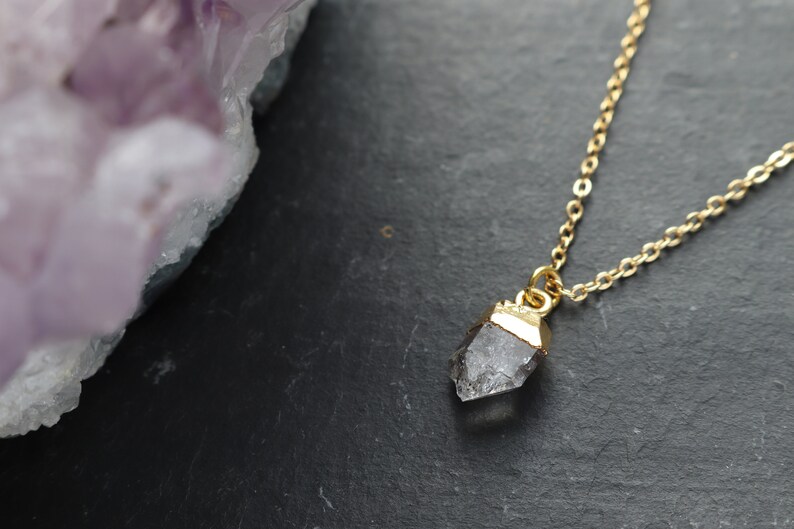 Herkimer Diamond Crystal Necklace, Crystal Point Gold Pendant, Dainty Crystal Necklace, Natural Crystal Jewellery, Gold Crystal Necklace UK image 6