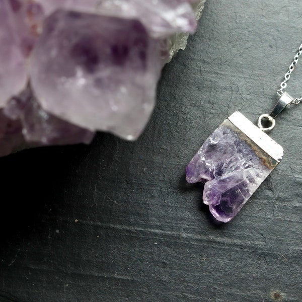 Raw Amethyst Geode Druzy Crystal Necklace 925 Silver Plated Chain, February Birthstone, Statement Jewellery, Natural Stone