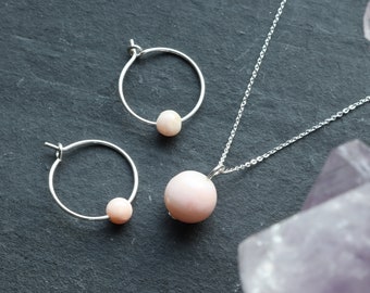 Pink Opal Crystal Jewellery Gift Set, Silver Crystal Necklace and Earrings, Minimal Jewellery, Gift for Mum, Crystal Jewellery Gift Set