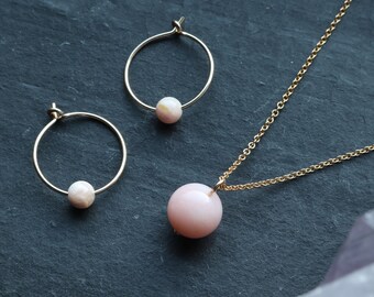 Pink Opal Crystal Jewellery Gift Set, Crystal Gold Necklace and Earrings, Minimal Jewellery, Love Gift for Her, Crystal Jewellery Gift Set