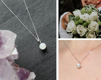 Necklace for Bride, Moonstone Crystal Necklace, Delicate Sterling Silver Crystal Necklace, Crystal Bridal Necklace, Minimal Bridal Jewellery