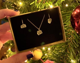 Crystal Jewellery Christmas Gift Set, Gold Filled Crystal Necklace and Earrings, Minimal Jewellery, Customised Jewellery, Unique Gift