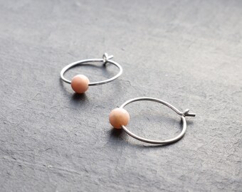 Pink Opal Crystal Earrings, Sterling Silver Crystal Hoop Earrings, Minimal Jewellery, Delicate Silver Hoop Earrings, Pink Stone Huggies