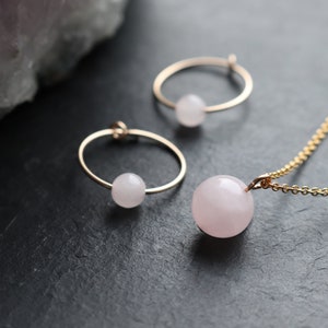 Rose Quartz Crystal Jewellery Gift Set, Gold Filled, Sterling Silver Crystal Necklace and Earrings, Minimal, Best Friend Gift, Bridal Gift