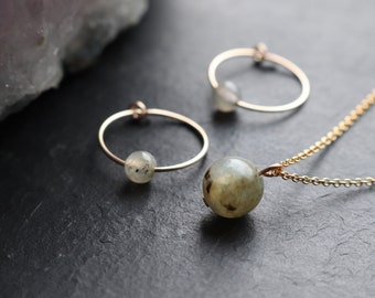 Labradorite Crystal Jewellery Gift Set, Gold Filled, Sterling Silver Crystal Necklace and Earrings, Minimal Jewellery, Crystal Gift Set