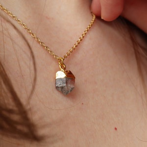 Herkimer Diamond Crystal Necklace, Crystal Point Gold Pendant, Dainty Crystal Necklace, Natural Crystal Jewellery, Gold Crystal Necklace UK image 3