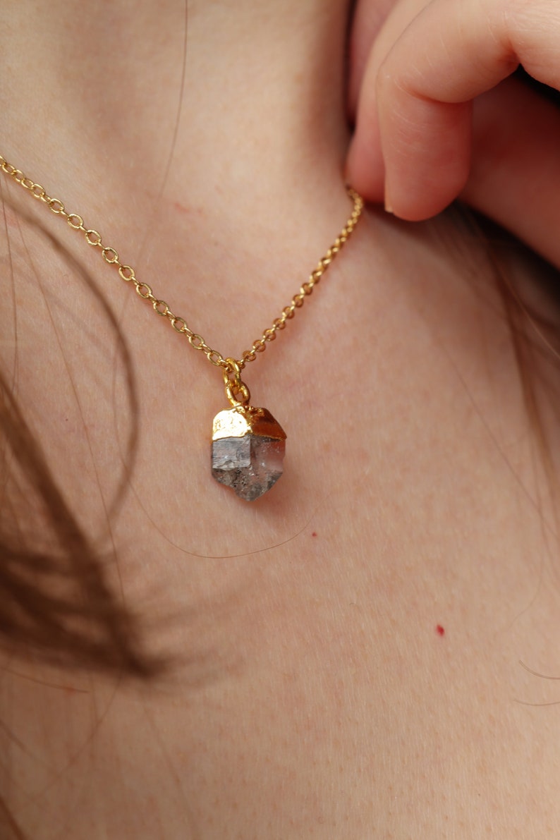 Herkimer Diamond Crystal Necklace, Crystal Point Gold Pendant, Dainty Crystal Necklace, Natural Crystal Jewellery, Gold Crystal Necklace UK image 3