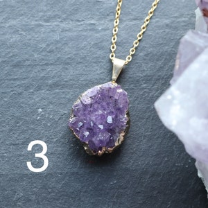 Raw Amethyst Geode Cluster Crystal Necklace, Amethyst Druzy Pendant, February Birthstone, Statement Gold Jewellery, Large Cluster Necklace image 8