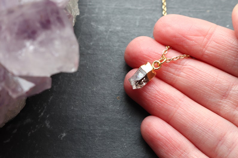 Herkimer Diamond Crystal Necklace, Crystal Point Gold Pendant, Dainty Crystal Necklace, Natural Crystal Jewellery, Gold Crystal Necklace UK image 8