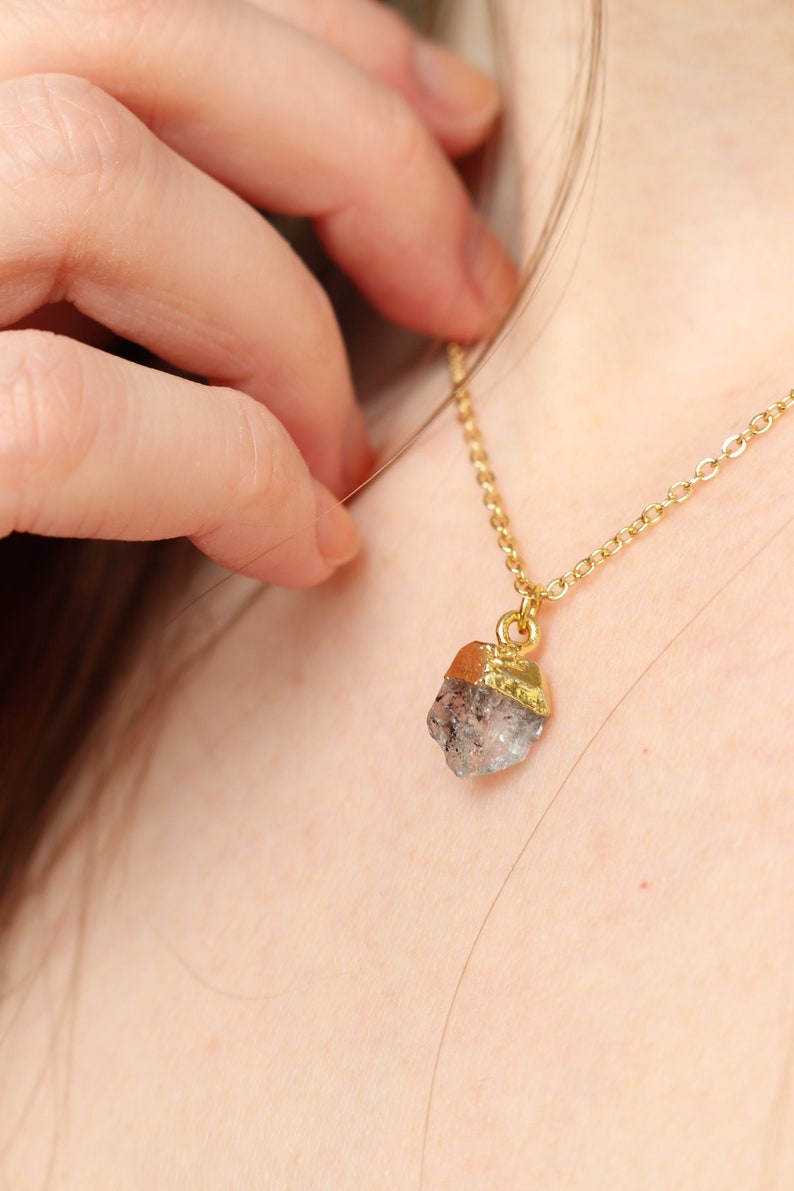 Herkimer Diamond Crystal Necklace, Crystal Point Gold Pendant, Dainty Crystal Necklace, Natural Crystal Jewellery, Gold Crystal Necklace UK image 1