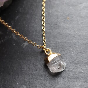 Herkimer Diamond Crystal Necklace, Crystal Point Gold Pendant, Dainty Crystal Necklace, Natural Crystal Jewellery, Gold Crystal Necklace UK image 2