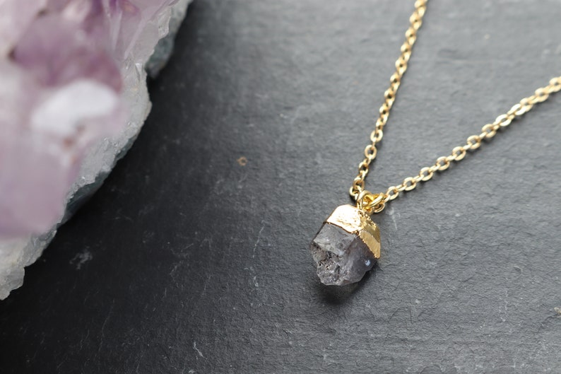 Herkimer Diamond Crystal Necklace, Crystal Point Gold Pendant, Dainty Crystal Necklace, Natural Crystal Jewellery, Gold Crystal Necklace UK image 9