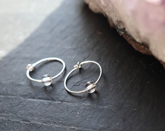 Clear Quartz Crystal Earrings, Sterling Silver Crystal Hoop Earrings, Bridesmaid Gift, Bridal Jewellery, Minimal Jewellery, Delicate Earring