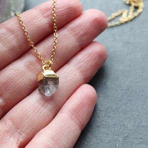 Herkimer Diamond Crystal Necklace, Crystal Point Gold Pendant, Dainty Crystal Necklace, Natural Crystal Jewellery, Gold Crystal Necklace UK image 4