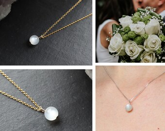 Bridal Necklace, Moonstone Crystal Necklace, Delicate Gold-filled Crystal Necklace, Jewellery for Bride, Minimal Wedding Jewellery