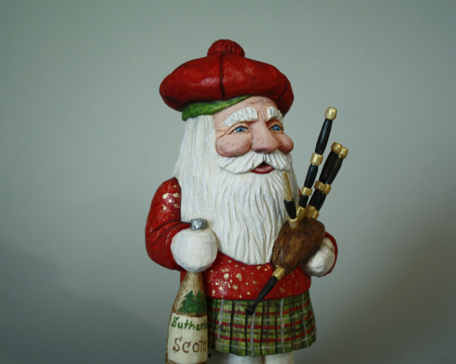 Scottish Santa Wood Carving With Bagpipes Father Christmas Etsy