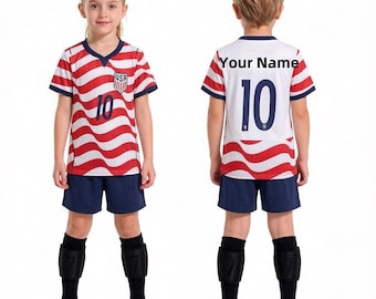 Custom 2026 USA Soccer Jersey Set Personalized Kids Name And Number USA Football Shirt And Shorts Set